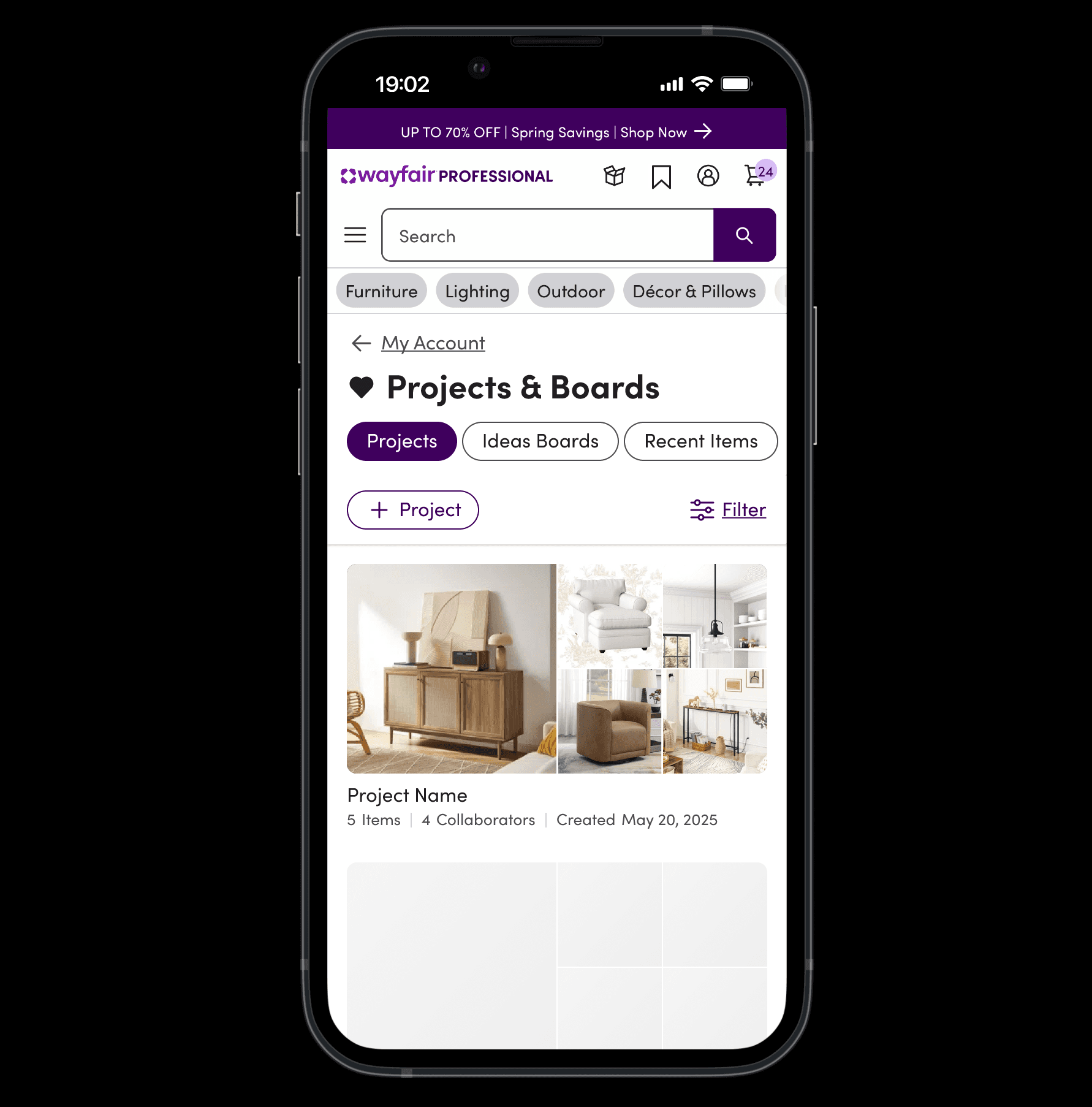 Wayfair My Projects feature